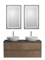 Тумба с раковиной BelBagno Kraft 120 со столешницей, для двоих, 4 ящика, rovere tabacco