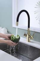 Смеситель для кухни Paulmark Salix 213419-G, золото, черный, с гибким изливом