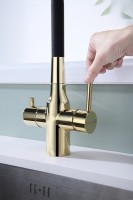 Смеситель для кухни Paulmark Salix 213419-G, золото, черный, с гибким изливом