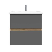 Тумба под раковину без столешницы SanStar Graffa 50 подвесная, дуб вотан, графит софт