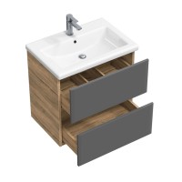 Тумба под раковину без столешницы SanStar Graffa 50 подвесная, дуб вотан, графит софт