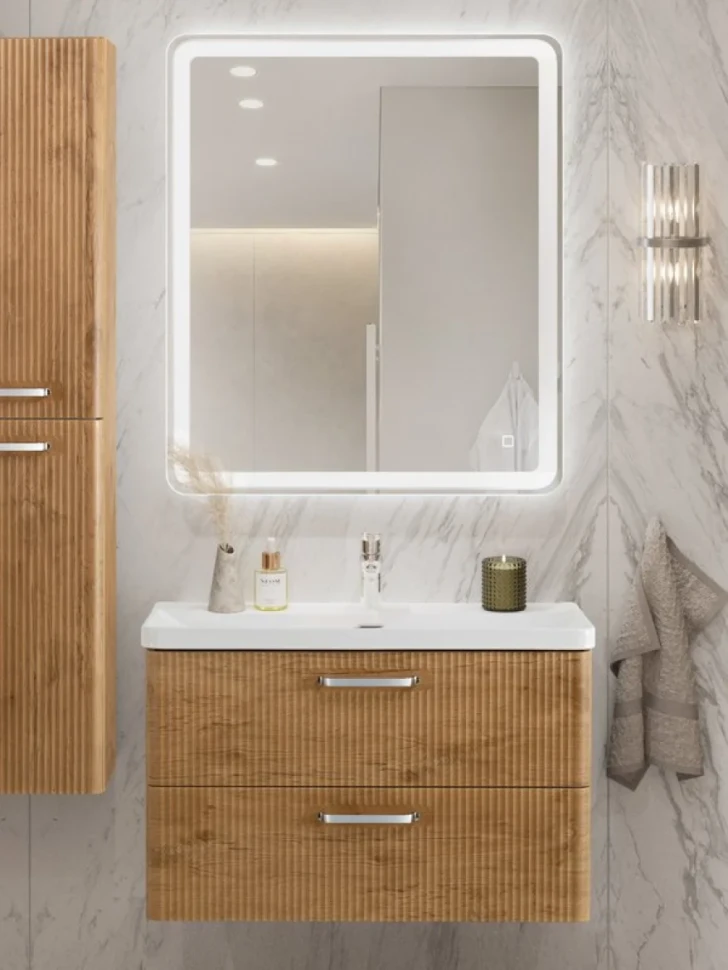 Тумба с раковиной BelBagno Due 80 ручки хром полированный, rovere nature