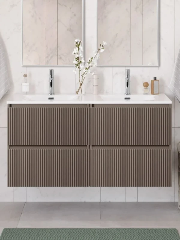 Тумба с раковиной BelBagno Uno 120 подвесная, 4 ящика, матовая бежевая, раковина CZR-8073-120-2
