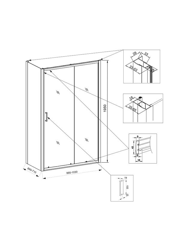 Душевой уголок Veconi Rovigo RV-046 100x70x195, профиль матовый хром, стекло прозрачное
