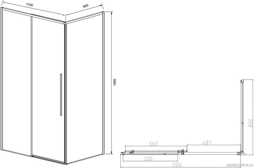 Душевой уголок Vincea Slim-N VSR-4SN8011CL 110х80 см, профиль хром
