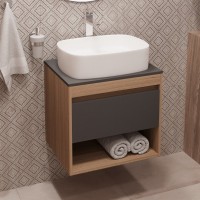 Тумба с раковиной Teymi Ritta 55 дуб эврика, матовый графит, раковина Solli 51