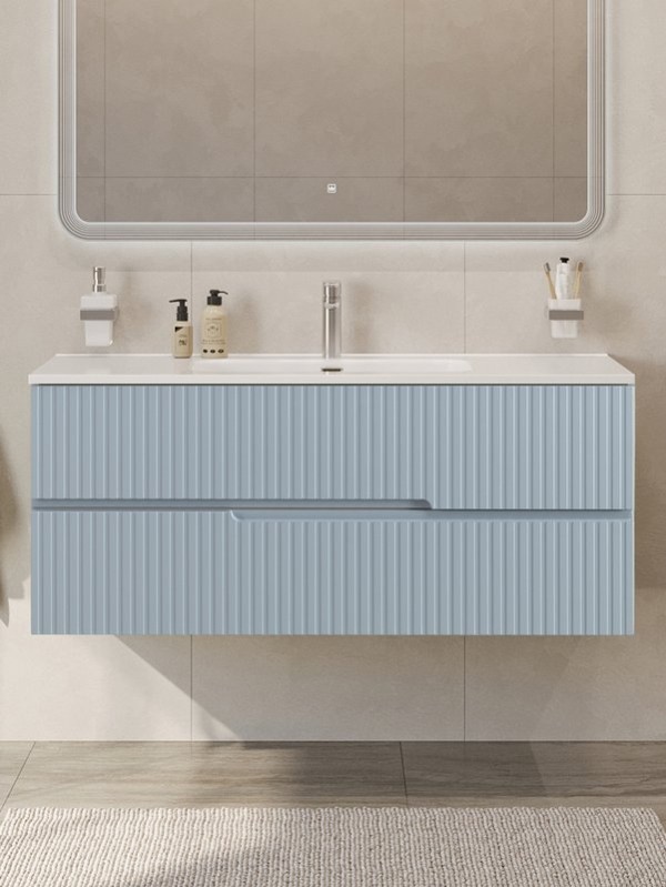 Тумба с раковиной Cezares Duet-n 120 подвесная, 2 ящика, жемчужная голубая, раковина CZR-8095-120