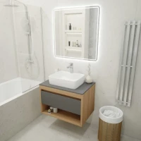 Тумба с раковиной Teymi Ritta 75 дуб эврика, матовый графит, раковина Helmi S 48