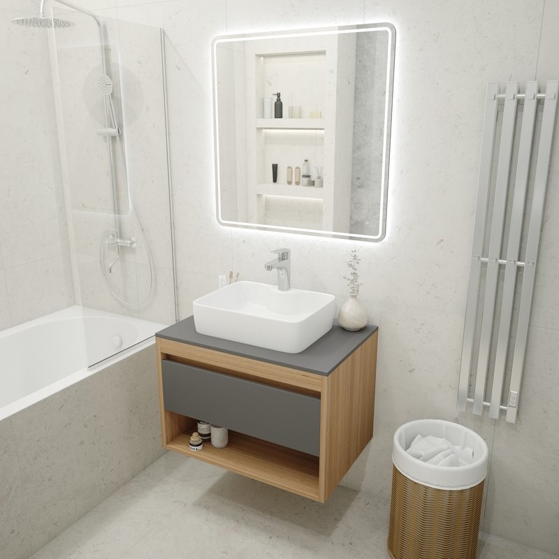 Тумба с раковиной Teymi Ritta 75 дуб эврика, матовый графит, раковина Helmi S 48