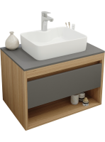 Тумба с раковиной Teymi Ritta 75 дуб эврика, матовый графит, раковина Helmi S 48