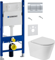 Комплект Унитаз подвесной BelBagno Flay-r + Крышка BB870SC с микролифтом + Инсталляция Geberit Duofix Delta 458.163.21.1 с кнопкой смыва, хром + Звукоизоляция