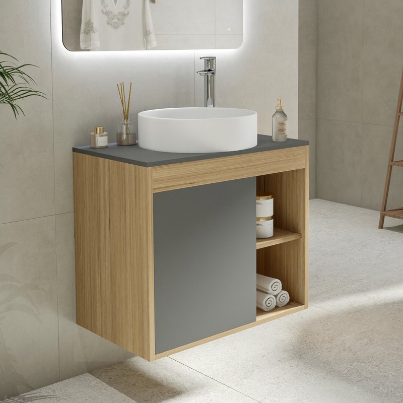 Тумба с раковиной Teymi Nura 70 дуб эврика, матовый графит, раковина Lina D41