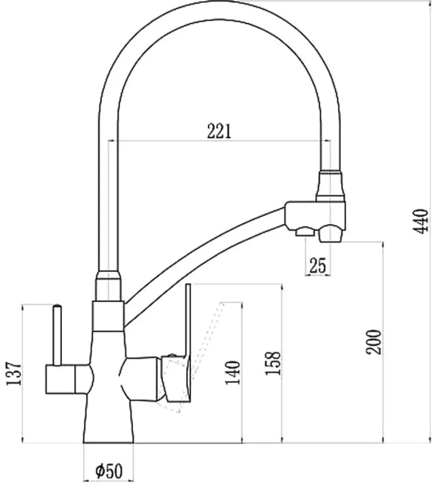 Смеситель для кухни D-lin D159317-A с гибким изливом, черный