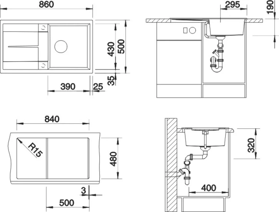 Комплект Мойка Blanco Metra 5S 518871 темная скала + Смеситель Ambis-S 523119