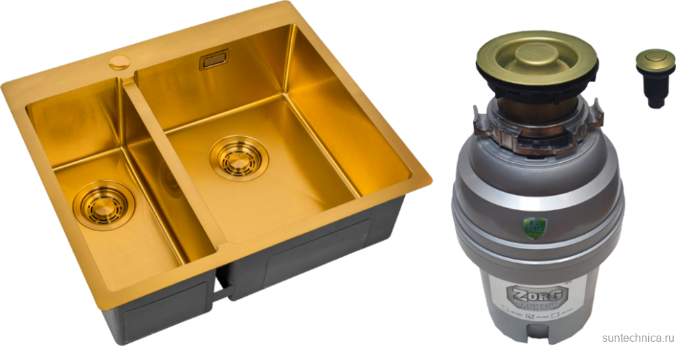 Комплект Мойка Zorg Light ZL R 590-2-510-R BRONZE R, бронза + Измельчитель ZR-75 D BRONZE