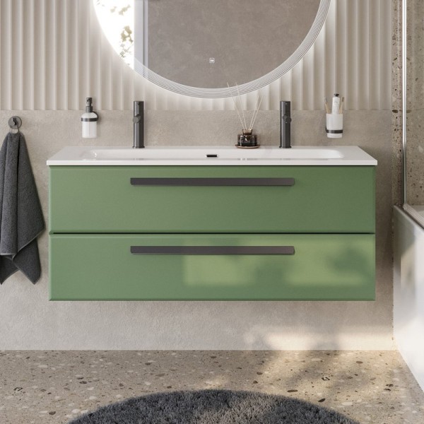 Тумба с раковиной Cezares Eco Cer-N 120 фисташковый софт, раковина Eco 120-1-2, ручки матовые черные