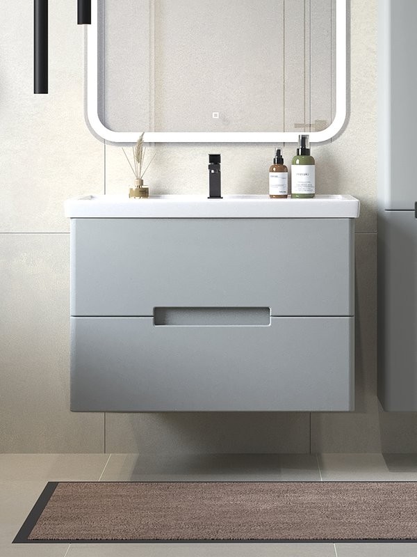 Тумба с раковиной SanStar Ориана 80 подвесная, серая, раковина Kirovit Фостер 80