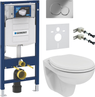 Комплект Унитаз подвесной Ideal Standard Eurovit K881201 безободковый + Крепления Geberit Duofix 111.815.00.1 к стене + Звукоизоляция + Инсталляция UP 320 111.300.00.5 + Кнопка Sigma 01 115.770.21.5 хром