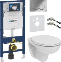 Комплект Унитаз подвесной Ideal Standard Eurovit K881201 безободковый + Крепления Geberit Duofix 111.815.00.1 к стене + Звукоизоляция + Инсталляция UP 320 111.300.00.5 + Кнопка Sigma 01 115.770.21.5 хром