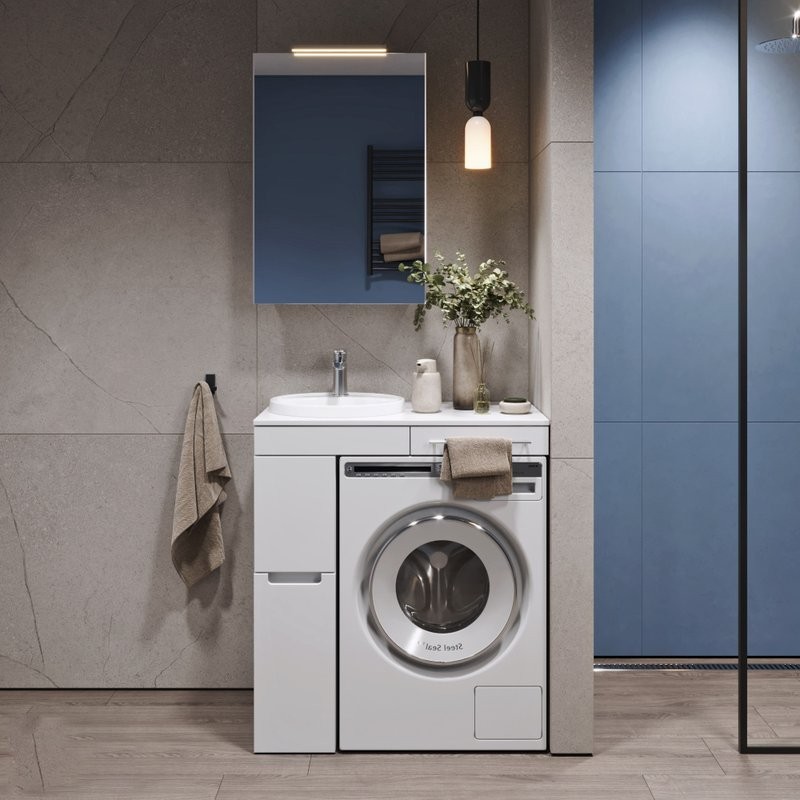 Тумба с раковиной Alavann Cosmetic 85 L под стиральную машину, напольная, глянцевая белая