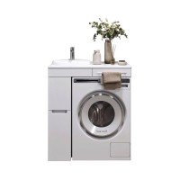 Тумба с раковиной Alavann Cosmetic 85 L под стиральную машину, напольная, глянцевая белая