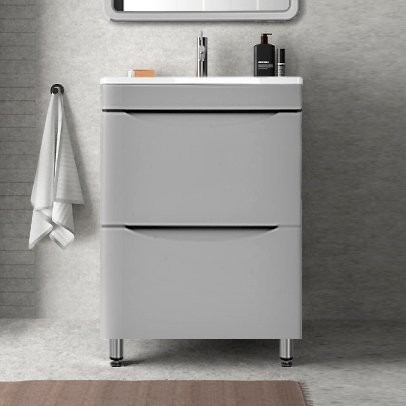 Тумба с раковиной Style Line Бергамо Мини 60 Люкс Plus напольная, антискрейтч серая