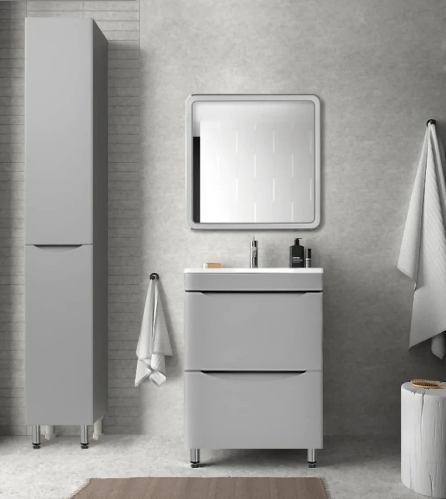 Тумба с раковиной Style Line Бергамо Мини 60 Люкс Plus напольная, антискрейтч серая