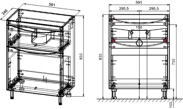 Тумба с раковиной Style Line Бергамо Мини 60 Люкс Plus напольная, антискрейтч серая