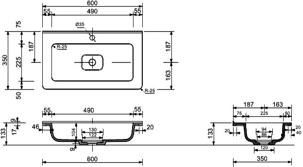 Тумба с раковиной Style Line Бергамо Мини 60 Люкс Plus напольная, антискрейтч серая