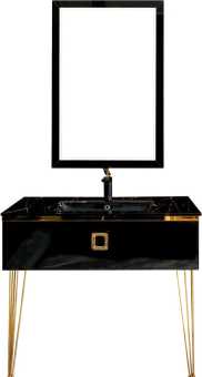 Мебель для ванной Armadi Art Lucido 100 глянцевая черная, раковина 852-100-B, ножки золото