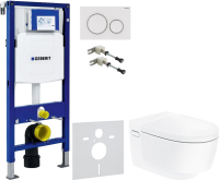 Комплект Умный унитаз Geberit AquaClean Mera Comfort 146.214.11.1 с системой удаления запахов, альпийский белый + Крепления Duofix 111.815.00.1 к стене + Звукоизоляция + Инсталляция UP 320 111.300.00.5 + Кнопка Sigma 20 115.882.11.1 белая