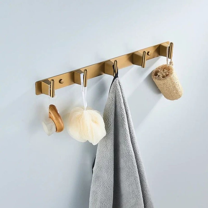 Крючки для ванной и кухни / планка с 5 крючками Shevanik SG5751G, золотой сатин