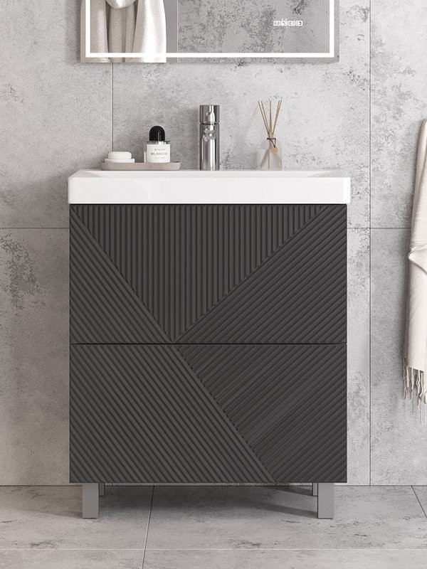 Тумба с раковиной Velvex Edge 70.2Y напольная, графит