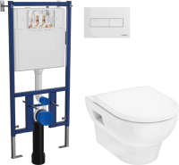 Комплект Унитаз подвесной Hansgrohe GladeLake S безободковый, с микролифтом + Инсталляция DIWO + Кнопка 7320 белая