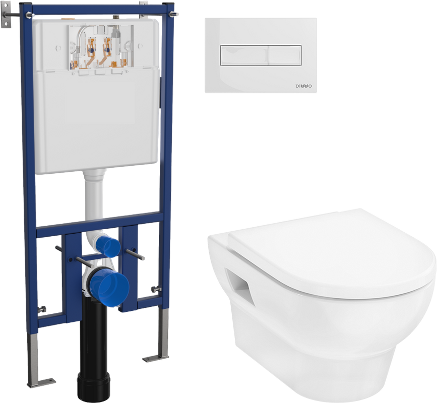 Комплект Унитаз подвесной Hansgrohe GladeLake S безободковый, с микролифтом + Инсталляция DIWO + Кнопка 7320 белая