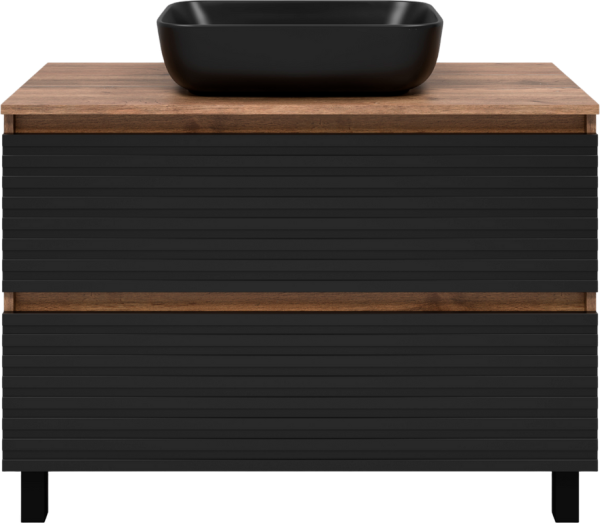 Тумба с раковиной Brevita Dakota 100 напольная, дуб галифакс олово, черный кварц