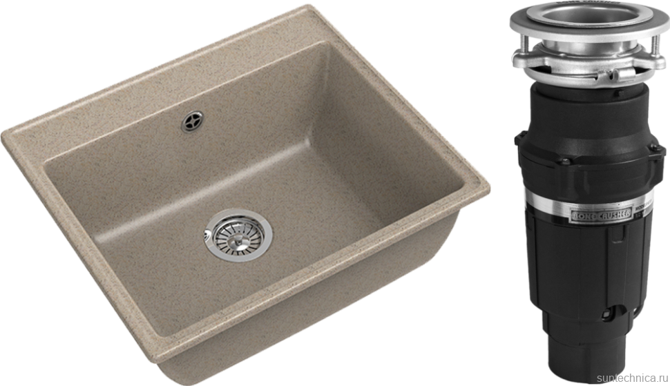 Комплект Мойка GranFest Vertex GF-V-580 песочная + Измельчитель Bone Crusher BC 610-AS