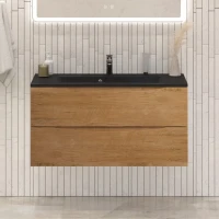 Тумба с раковиной BelBagno Marino 100 подвесная, rovere nature, черная раковина