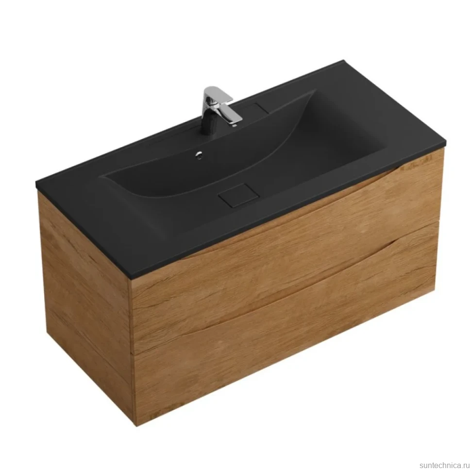 Тумба с раковиной BelBagno Marino 100 подвесная, rovere nature, черная раковина