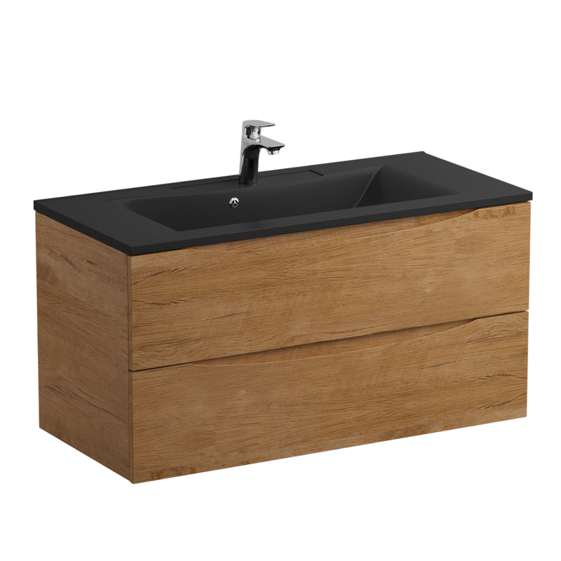 Тумба с раковиной BelBagno Marino 100 подвесная, rovere nature, черная раковина