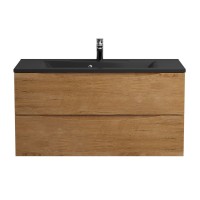 Тумба с раковиной BelBagno Marino 100 подвесная, rovere nature, черная раковина