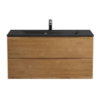 Тумба с раковиной BelBagno Marino 100 подвесная, rovere nature, черная раковина