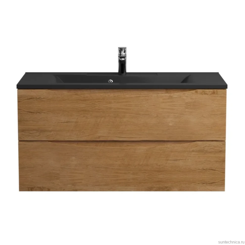 Тумба с раковиной BelBagno Marino 100 подвесная, rovere nature, черная раковина