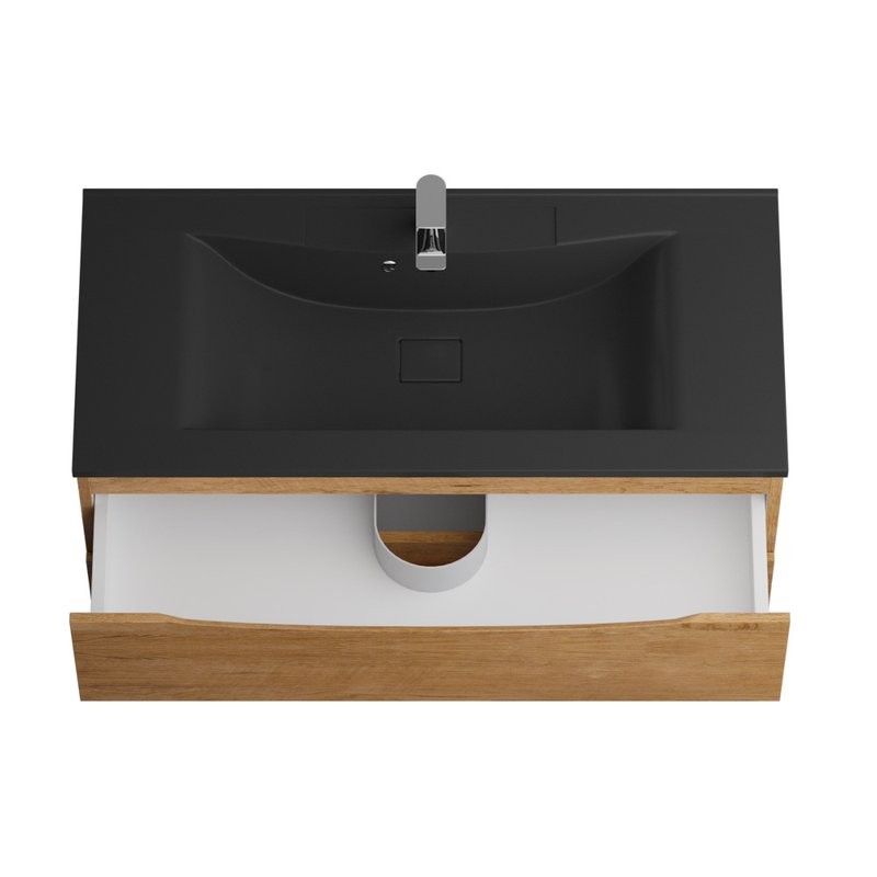 Тумба с раковиной BelBagno Marino 100 подвесная, rovere nature, черная раковина