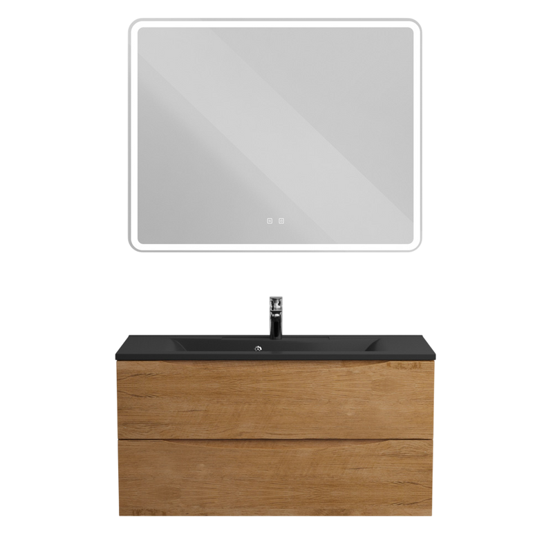 Тумба с раковиной BelBagno Marino 100 подвесная, rovere nature, черная раковина