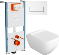 Комплект Унитаз подвесной VitrA Shift 7742B003-0075 белый глянцевый + Крышка DIWO Шифт 0405 быстросъемное, с микролифтом + Инсталляция V-Fix Core 732-5800-01PV + Кнопка Root Square 740-2300 белая глянцевая