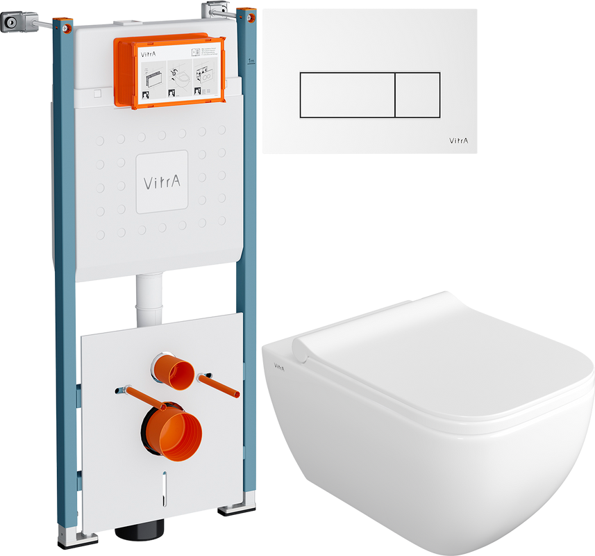 Комплект Унитаз подвесной VitrA Shift 7742B003-0075 белый глянцевый + Крышка DIWO Шифт 0405 быстросъемное, с микролифтом + Инсталляция V-Fix Core 732-5800-01PV + Кнопка Root Square 740-2300 белая глянцевая