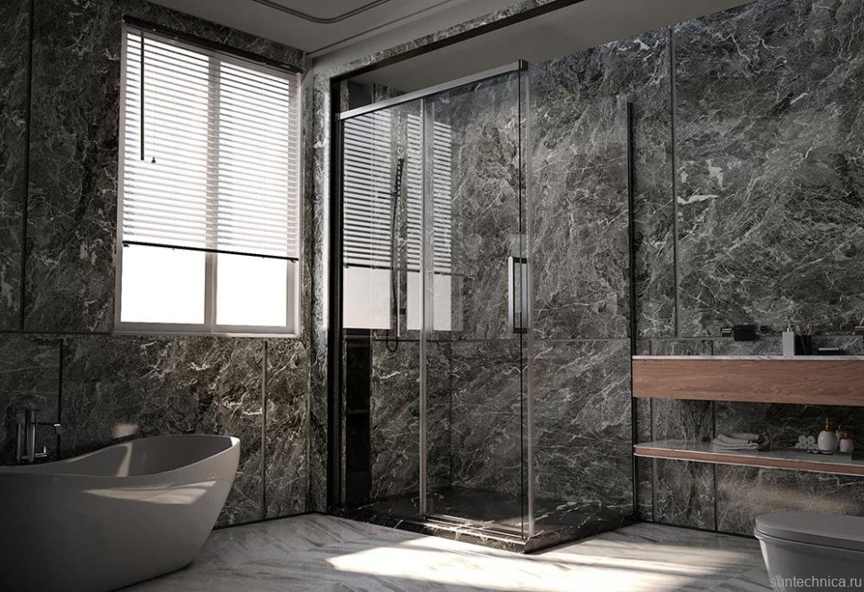 Душевой уголок Veconi Premium Trento PTC-SP-40GR 140x80, профиль брашированный графит, стекло прозрачное