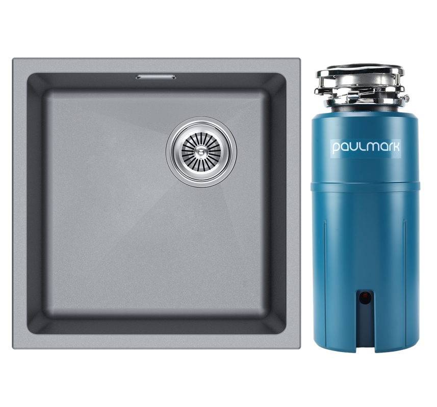 Комплект Мойка Paulmark Lumi LU45SK-GRM серый металлик + Измельчитель Intenso