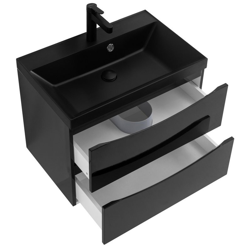 Тумба с раковиной BelBagno Marino 70 подвесная, nero lucido, черная раковина
